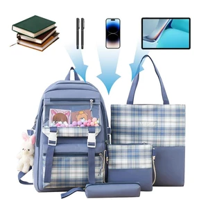 School Backpack Combo Set Travel Aesthetic Backpack Pencil Case Tote Bag Schoolbag Backpack With Rabbit Pendant Student Back To