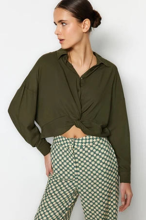 Trendyol Khaki Crop Tkaná Halenka