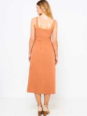 Brown linen midi dress CAMAIEU - Ladies