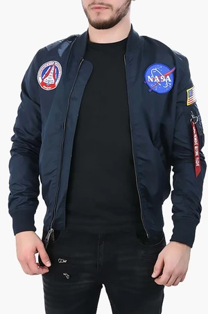 Obojstranná bunda bomber Alpha Industries MA-1 TT NASA Reviersible II 186101 07 pánska, tmavomodrá farba, prechodná