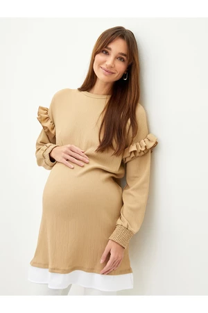 LC Waikiki Crew Neck Straight Long Sleeve Maternity Tunic