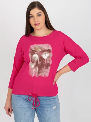 Fuchsia blouse size plus with hem and print