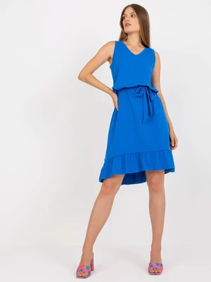 Dark blue basic dress with ruffle RUE PARIS