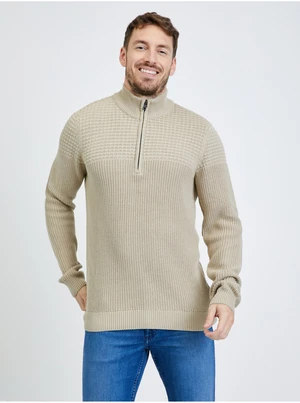 Men's Beige Ribbed Sweater Blend - Men's