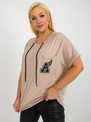 Beige women's blouse plus size with patch