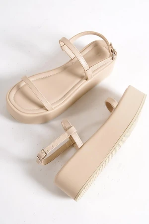 Capone Outfitters Capone Women's Double Strap Wedge Heel Beige Women's Flatform Sandals