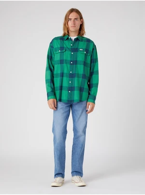 Blue-Green Mens Plaid Shirt Wrangler - Mens