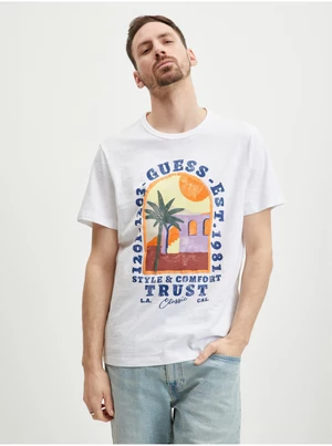 White Men's T-Shirt Guess Palm Window - Men