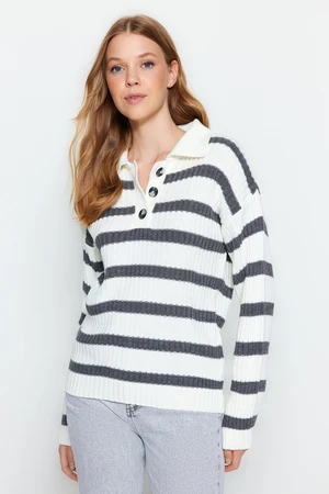 Trendyol Ecru Striped Polo Neck Knitwear Sweater