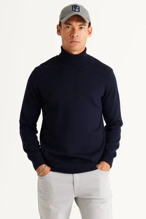 ALTINYILDIZ CLASSICS Men's Navy Blue Standard Fit Normal Cut Anti-Pilling Full Turtleneck Knitwear Sweater.