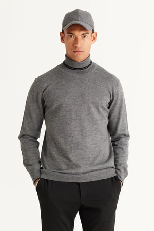 ALTINYILDIZ CLASSICS Men's Anthracite Standard Fit Normal Cut Full Turtleneck Knitwear Sweater.