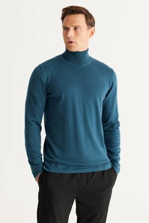 ALTINYILDIZ CLASSICS Men's Petrol Standard Fit Regular Fit Full Turtleneck Knitwear Sweater