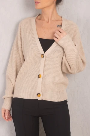 armonika Women's Beige Thessaloniki Knitted Buttoned Cardigan