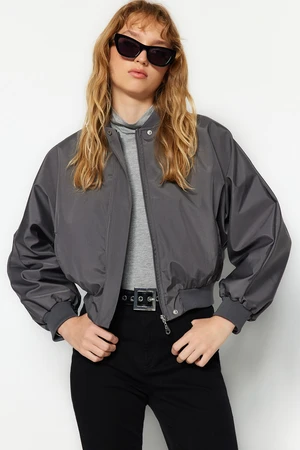 Trendyol Anthracite Oversize Shirring Detailed Waterproof Bomber Jacket Coat