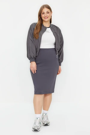 Trendyol Curve Gray Fitted Midi Knitted Skirt