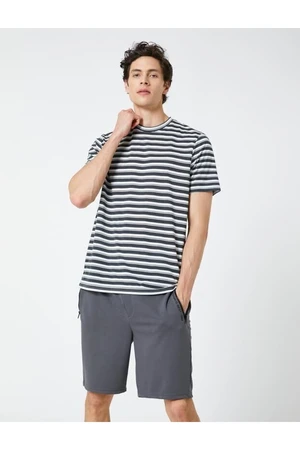 Koton Bermuda Shorts Slogan Printed Tie Waist, Zipper Pocket Slim Fit.