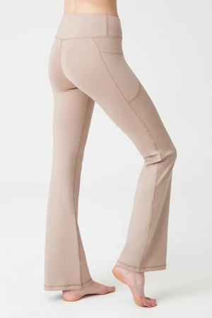 LOS OJOS Women's Beige High Waist Contouring Double Pocket Spanish Leg Leggings