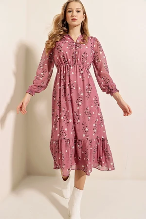 Bigdart 2137 Patterned Chiffon Dress - Dusty Rose