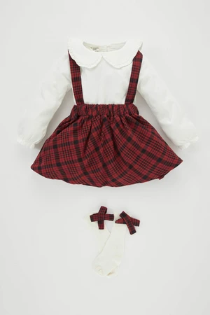 DEFACTO 3 piece Regular Fit Baby Collar Plaid Dress Set