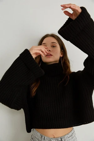 VATKALI Turtleneck Crop Sweater Black