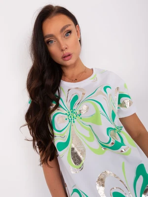 Cotton blouse with white and green print