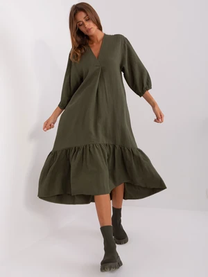 Khaki midi dress with ruffle ZULUNA