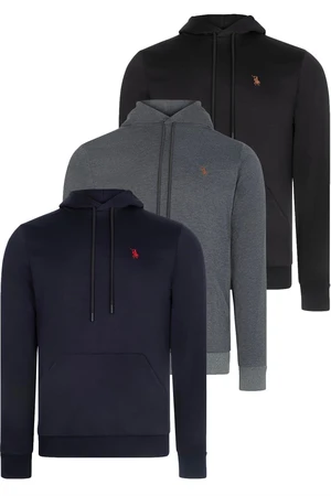 TRIPLE SET V4011 DEWBERRY MEN'S HOODED SWEATSHIRT-BLACK-ANTHRACITE-NAVY