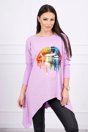 Oversize blouse with purple rainbow lip print