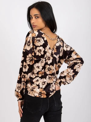 Black-beige velour blouse with chain on back Auroray