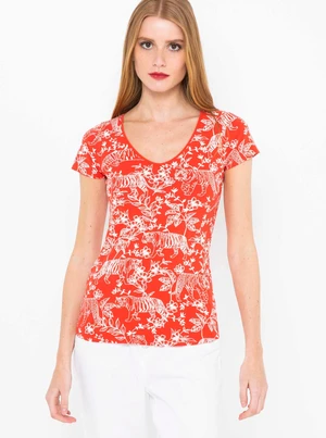 Red patterned T-shirt CAMAIEU