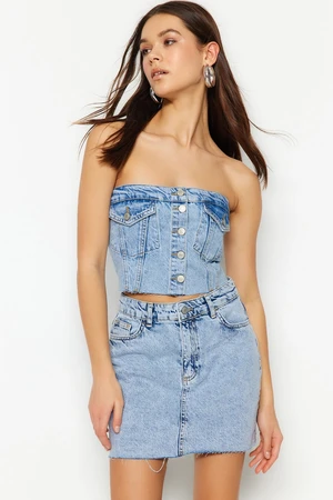 Trendyol Blue Stitching Detailed Strapless Denim Bustier