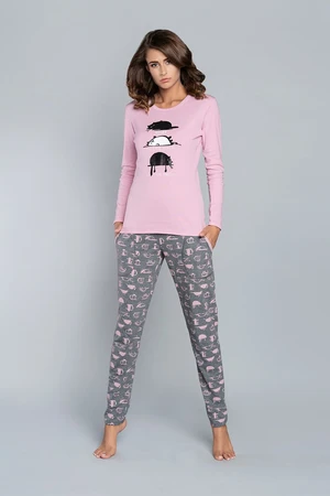 Pyjamas Dima long sleeves, long trousers - print pink/medium melange