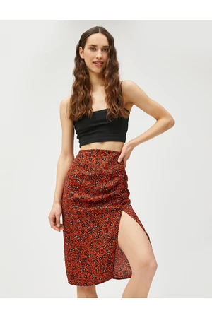 Koton Floral Midi Skirt with Slit Detailed Draping.