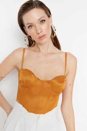 Trendyol Tile Crop Lined Knitted Satin Bustier