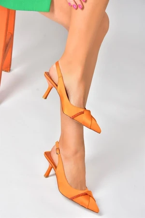 Fox Shoes Orange Satin Fabric Heeled Women's Evening Dress Shoes