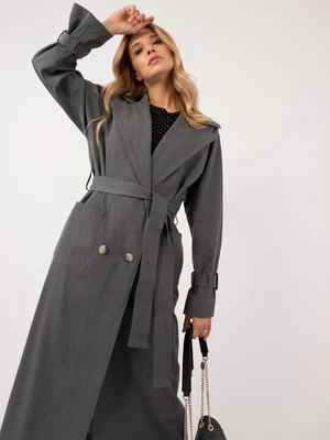 Dark gray long trench coat with pockets