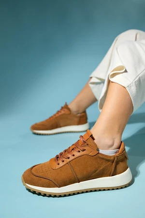 LuviShoes EDIN Tan Suede Genuine Leather Women's Sports Sneakers