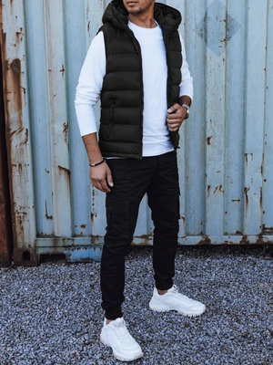 Men's quilted vest with hood black Dstreet