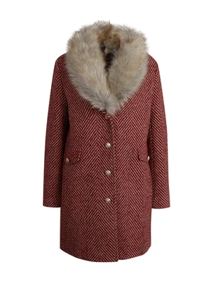 Orsay Women's Red Patterned Coat with Faux Fur - Women