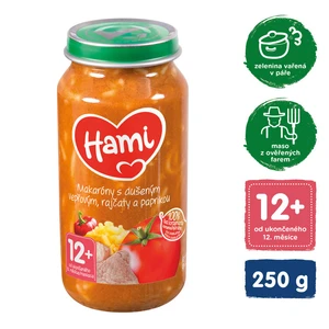 Hami Makaróny s duseným bravčovým paradajkami a paprikou 250 g,HAMI Príkrm mäsovo-zeleninový Makaróny s duseným bravčovým, paradajkami a paprikou 250g