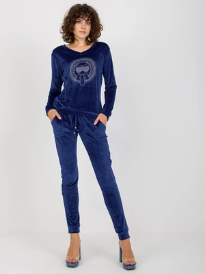 Women's cobalt velour set with appliqué