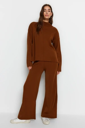 Trendyol Brown Stand Collar Knitwear Top-Bottom Set