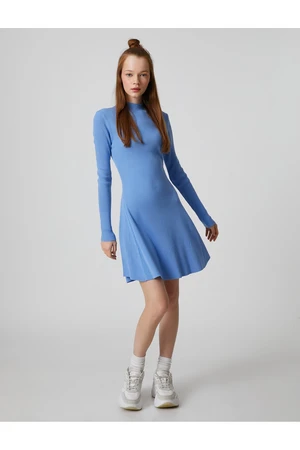 Koton Knitwear Dress with Long Sleeves, Standing Collar, Ribbed