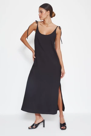 Trendyol Black Straight Cut Slit Strappy Maxi Woven Dress