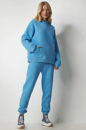 Happiness İstanbul Women's Sky Blue Hooded Tracksuit Set