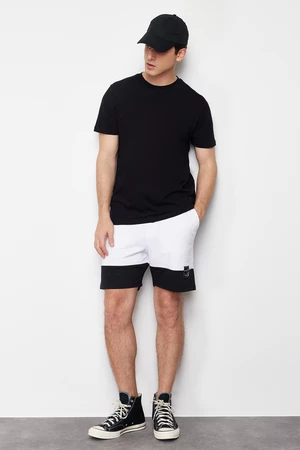 Trendyol White Regular Cut Contrast Color Blocked Cotton Labeled Shorts