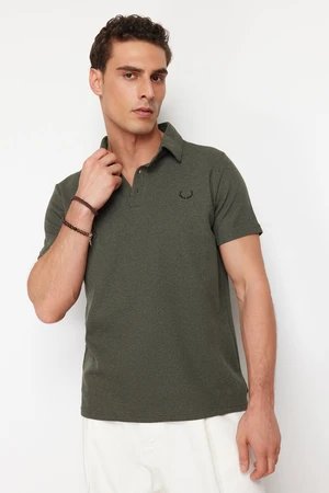 Trendyol Khaki Regular/Normal Cut Embroidered Textured Polo Neck T-Shirt