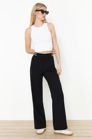 Trendyol Black Straight/Straight Cut Woven Trousers with Elastic Waist