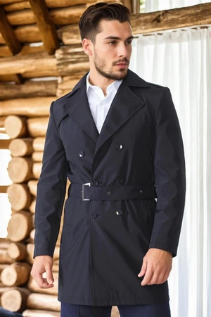 PLT8321 DEWBERRY MEN'S OVERCOAT-PLAIN NAVY BLUE