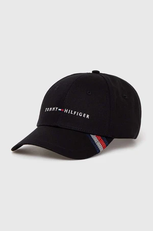 Bavlněná baseballová čepice Tommy Hilfiger černá barva, s aplikací, AM0AM12532